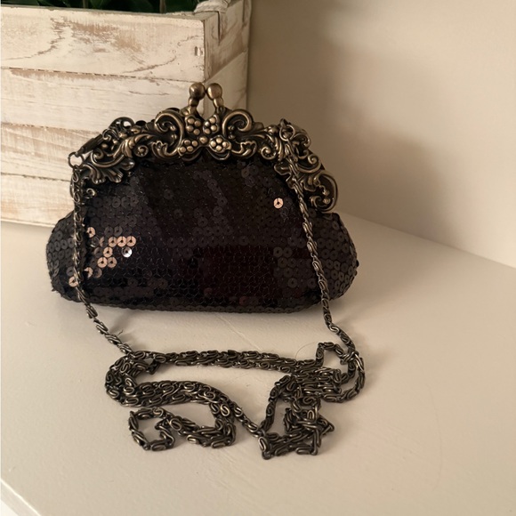 Handbags - New Vintage Black Victorian Edwardian Sequin Evening Bag Wedding Party Clutch